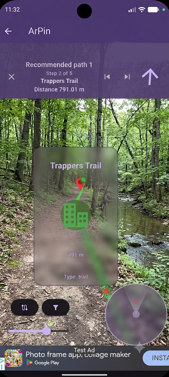 ArPin trail view during navigation